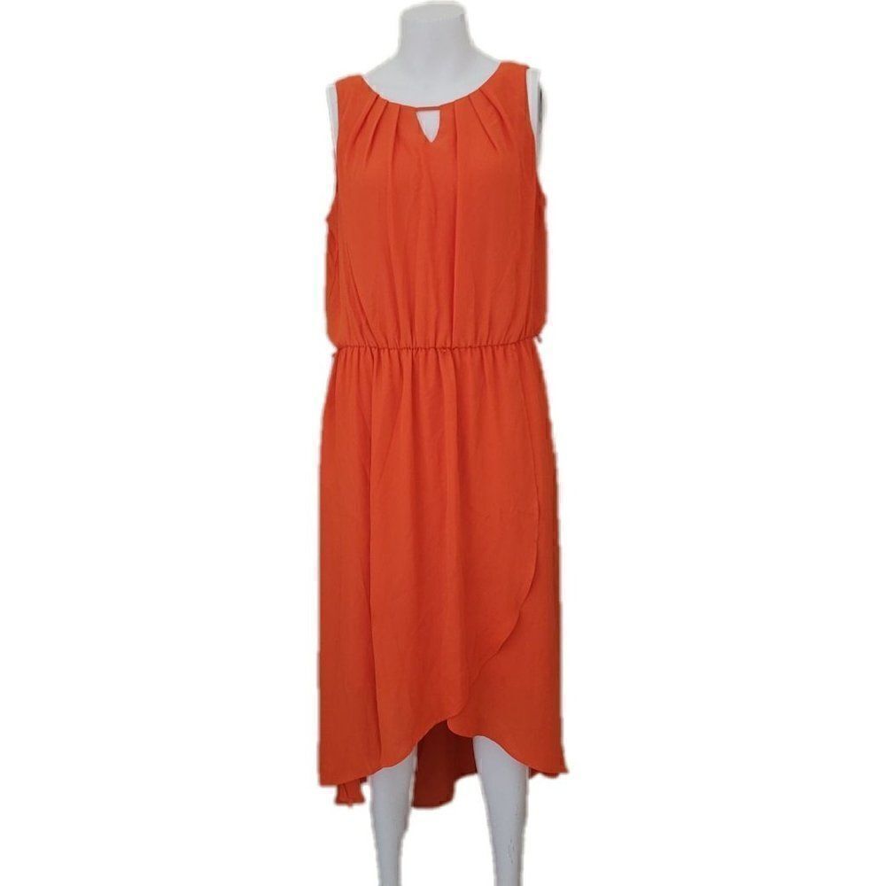 Sleeveless summer below knee dress neon bright tan